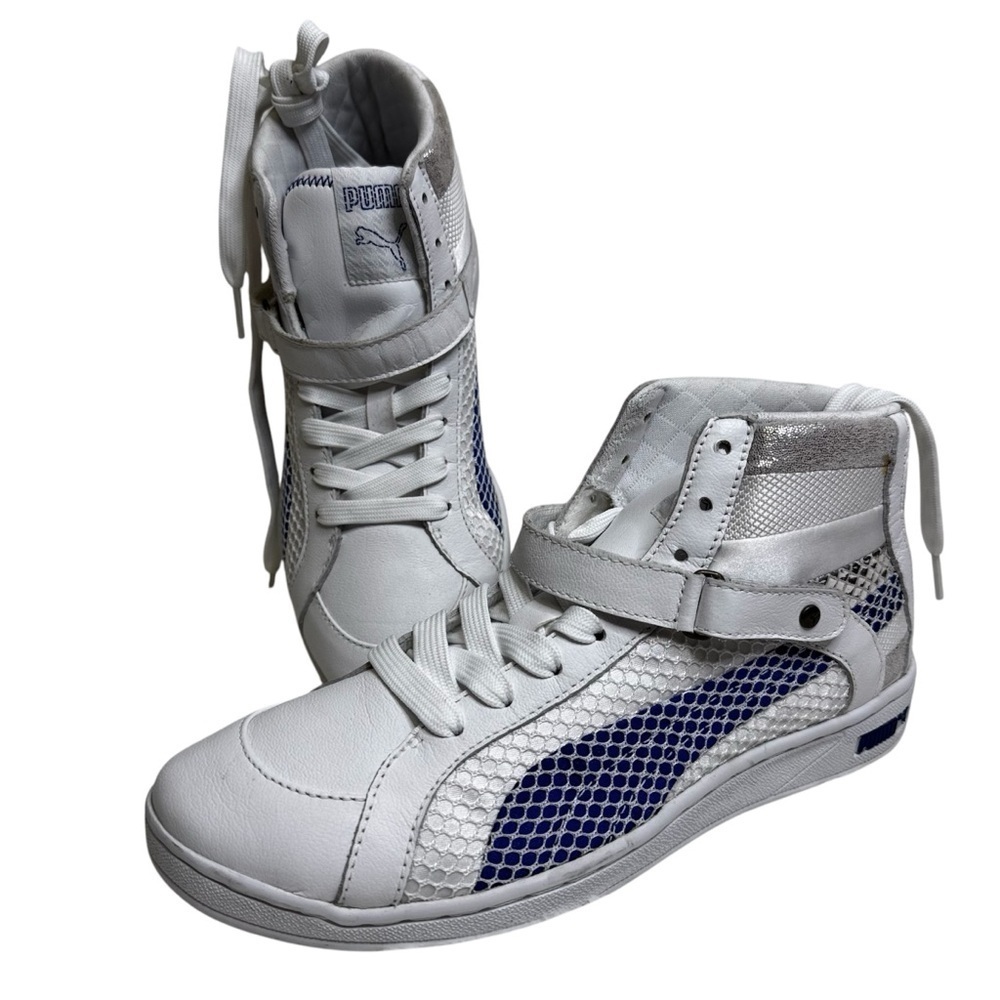 PUMA HI-TOP THE KEY WHITE SURF THE WEB BLUE WHITE WOMENS SNEAKERS SIZE 7.5  NWOT - Picture 3 of 11